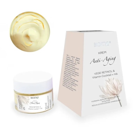 Krem Anti-Aging Vege Retinol & Vitamin Cocktail + HA 50 ml – prezentacja produktu i kremu