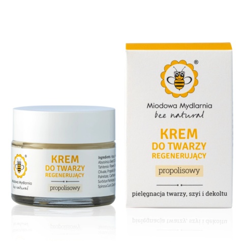 Krem do twarzy Propolisowy regenerujący 50 ml - Miodowa Mydlarnia, produkt i kartonik