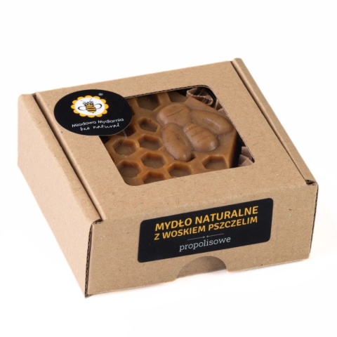 Mydło naturalne propolisowe  65 g – zapakowany produkt w kartoniku z okienkiem