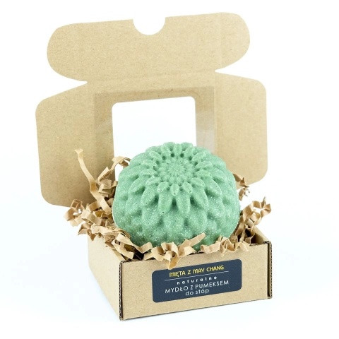 Mydło z pumeksem do stóp Mięta z May Chang 110 g – Miodowa Mydlarnia, produkt w kartpniku otwartym