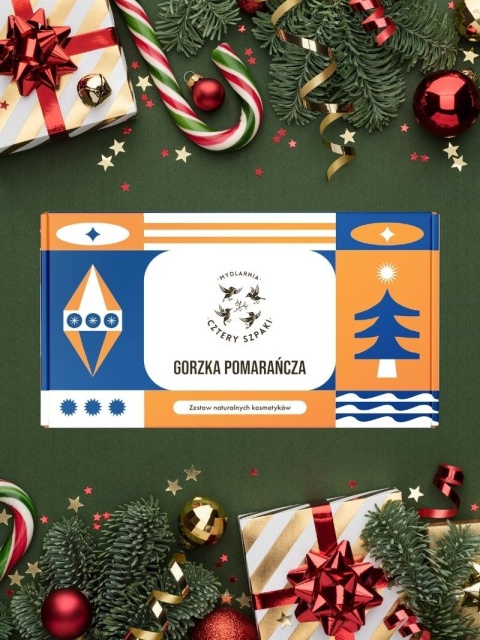 Zestaw upominkowy Gorzka pomarańcza II – aranżacja świątecna