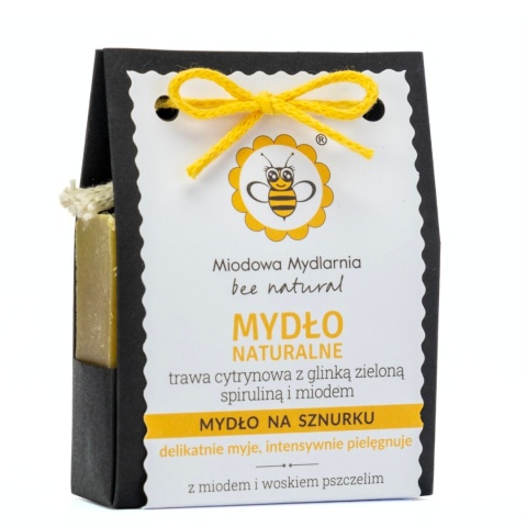 Mydło naturalne Trawa Cytrynowa z glinką zieloną, spiruliną i miodem 100 g – Miodowa Mydlrnia, produkt