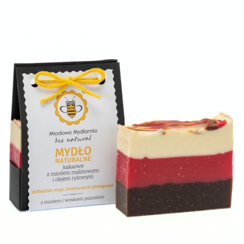 Mydło naturalne Kakaowe z miodem malinowym i olejem ryżowym 90 g – mydło w kartoniku i bez opakowania