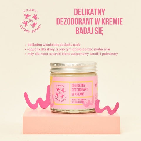 Naturalny dezodorant w kremie Wanilia i Palmaroza bez dodatku sody 60 ml, prezentacja