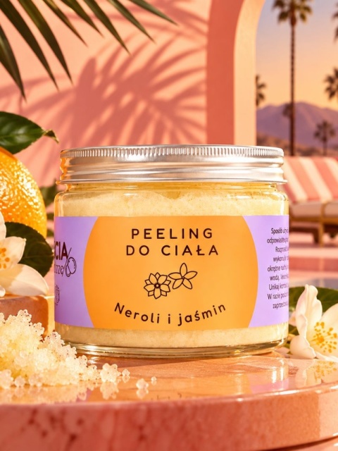 Peeling cukrowy do ciała Neroli i jaśmin 250 g – Bracia Mydlarze, aranżacja